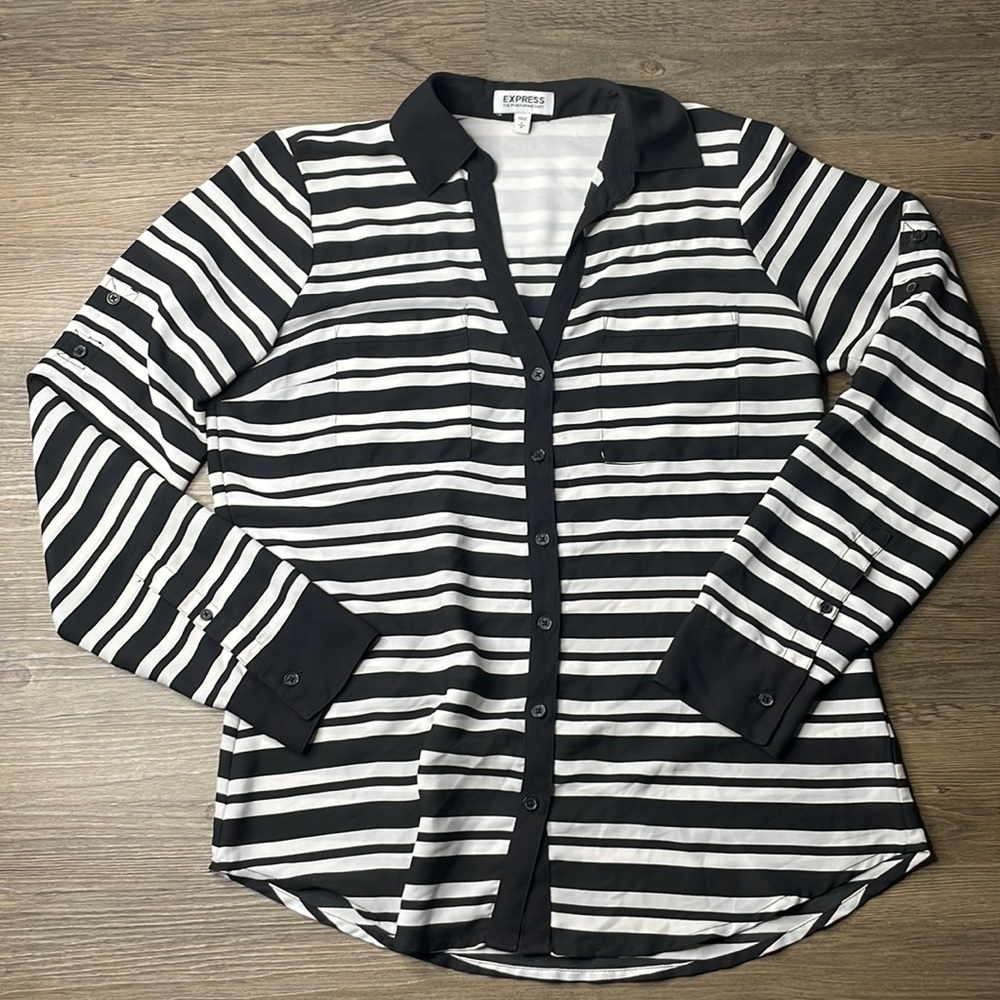 Express Women’s Black and White Blouse, The Portofino Shirt, size small